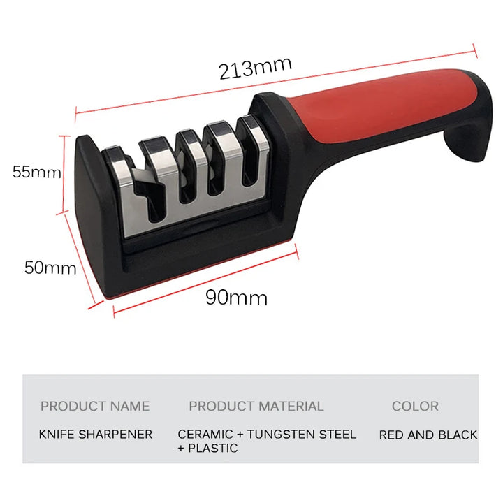Multifunctional knife and scissor sharpener.