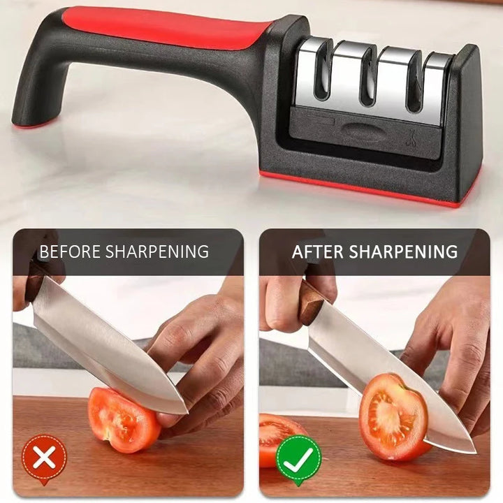 Multifunctional knife and scissor sharpener.
