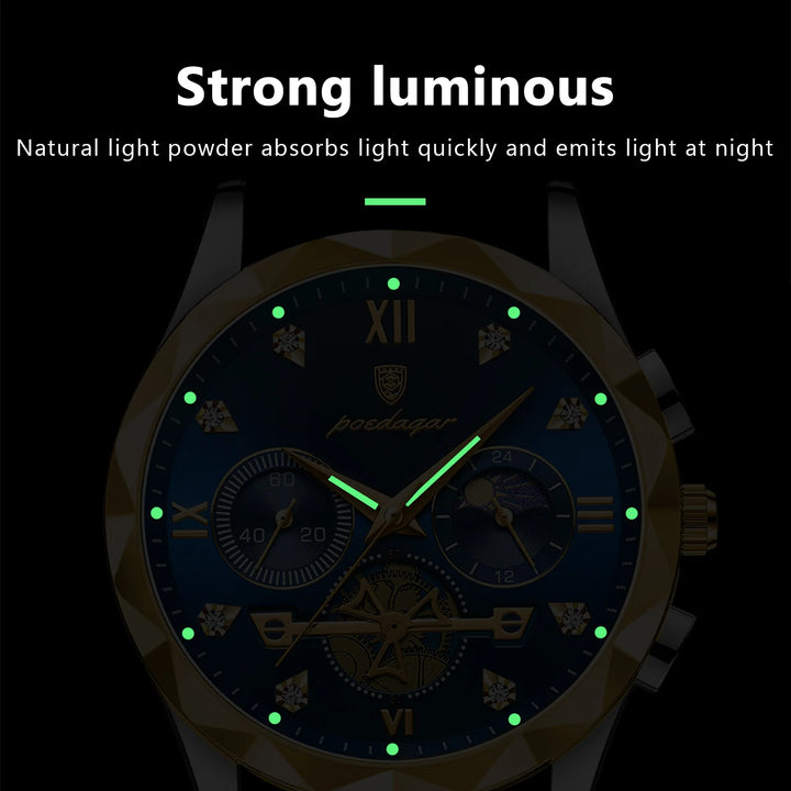 POEDAGAR Luxury Men Wristwatch Waterproof Luminous Chronograph Watch for Men Stainless Steel Quartz Watches!