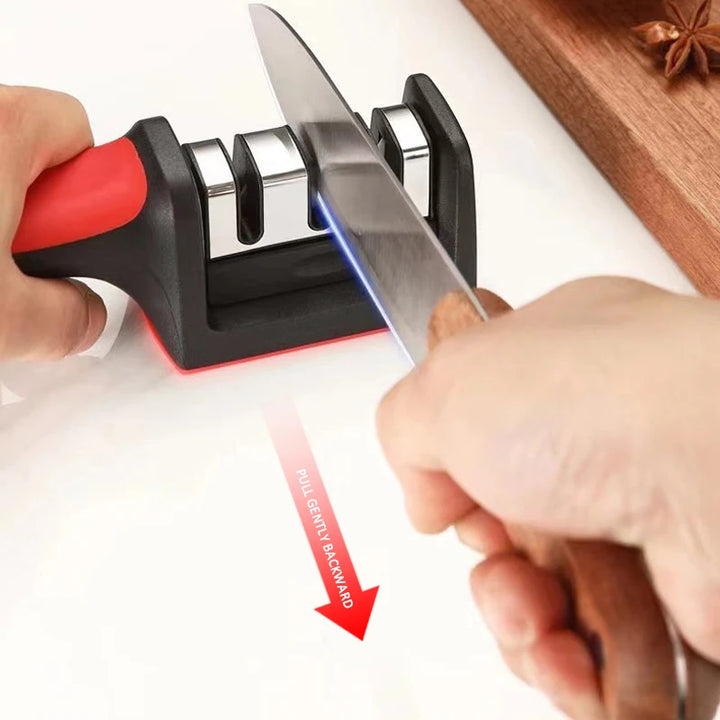Multifunctional knife and scissor sharpener.