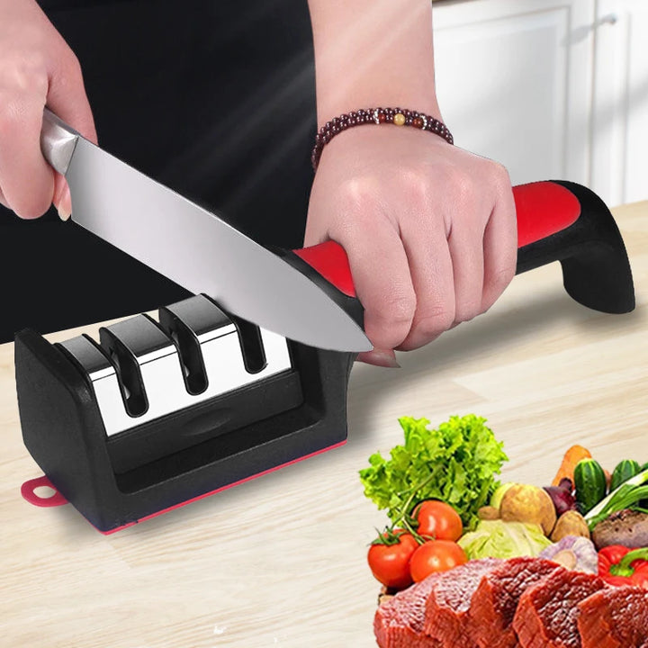 Multifunctional knife and scissor sharpener.